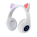 Casque sans fil Bluetooth chat oreille lueur lumiere stéréo basse casques enfants Gamer fille cadeaux PC téléphone casque de jeu pour IPad-blanc