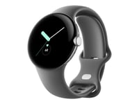 Google Pixel Watch - Argent Poli - Montre Intelligente Avec Bracelet - Fluoroélastomère - Charbon De Bois - Taille Du Bracelet : L - 32 Go - Wi-Fi, Nfc, Bluetooth - 36 G