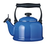 Le Creuset Traditional Stove-Top Kettle with Whistle, Suitable for All Hob Types Including Induction, Enamelled Steel, Capacity: 2.1 L, Marseille Blue, 92000800310000