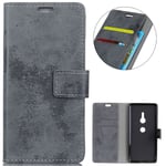KM-WEN® Case for Sony Xperia XZ2 (5.7 Inch) Book Style Retro Scrub Pattern Magnetic Closure PU Leather Wallet Case Flip Cover Case Bag with Stand Protective Cover Gray