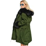 Womens Camo Printed Winter Coat Padded Parka Faux Fur Lined Warm Army Green + Black 2xl