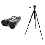 Celestron 71017 SkyMaster 25x100mm Porro Prism Binoculars with Multi-Coated Lens & 82050 TrailSeeker Fluid Pan Head Tripod for Spotting Scopes, Binoculars, Cameras & Small Telescopes, Black