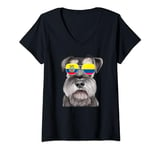 Womens Miniature Schnauzer Dog Colombia Flag Sunglasses V-Neck T-Shirt