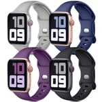 JUVEL Strap Compatible with Apple Watch Strap 44mm 40mm 38mm 42mm, Silicone Replacement Wrist Straps Compatible with iWatch Series 6/5/4/3/2/1/SE, 4 Pack, 44mm/42mm M/L, Black/Blue/Plum/Grey