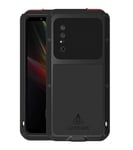 LOVE MEI for Sony Xperia 1 II Metal Case, Full Body Protection Rugged Heavy Duty Military Grade Aluminum Metal Bumper Shockproof/Drop/Dust Proof Anti-Scratch Case Cover with Tempered Glass (Black)