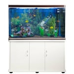 Aquarium Complet 300 litres sur Meuble Blanc avec led [Pompe, Filtres, Plantes et Accessoires Inclus] Aquariophilie Poissons - Gravier Naturel