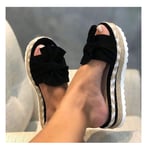 XXXZZL Women's Platform Wedge Sandals Summer Bow Straw Sandals Comfortable Sandals for Wome Slides Sandals Flats Summer Beach Sandals Comfy Walking Shoes Plus size,Black,38EU