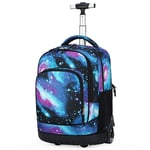 WU Starry Sky Pattern Rolling Backpack Boys And Girls Backpack with Two Wheels,E