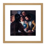 Lievens Card Players Painting 8X8 Inch Square Wooden Framed Wall Art Print Picture with Mount