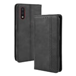 Dedux Flip Case Compatible with Xiaomi Redmi 9AT/Redmi 9A, Retro Leather Wallet Cover Magnetic Closure Folio Stand with Card Slots, Black