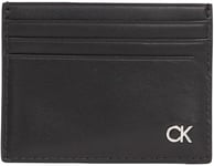 Calvin Klein Men Credit Card Wallet Metal Ck Cardholder Leather, Black (Ck Black), One Size