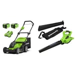 Greenworks 40V Cordless Lawn Mower 41cm (16") with 2x 2Ah batteries and charger - 2504707UC & Greenworks 40V Cordless Brushless Blower - Battery and charger not included - 24227