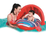 MAQLKC Baby Pool Float Big Crab Shape with Removable Sun Protection Canopy Toddler Swimming Inflatable Pool Float for Swimming Trainer with Safe Bottom Support,Red