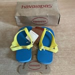 Havaianas Brasil Logo Flip-Flops Kids Children’s Size UK 7 Blue & Yellow NEW BOX