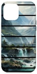 Coque pour iPhone 15 Pro Max Paysage naturel vert rétro, cascades, montagnes enneigées #2
