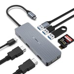 oditton USB C Hub, USB C Adaptateur 9 en 1 Ordinateur Portable Hub USB avec 2X 4K HDMI, VGA, 5Gbps USB-A 3.0 Port de Données, 2X USB-A 2.0, 100W PD, SD/TF Station d'accueil USB C pour Mac, iMac