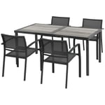 5-delad sittgrupp trädgårdsmöbelset med 1 matbord och 4 stapelbara stolar, trädgårdsmöbler för uteplats, mesh mörkgrå