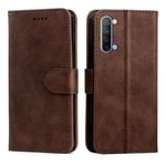 NOKOER Leather Case for Oppo Reno 3/Find X2 Lite, Flip Cowhide PU Leather Wallet Cover, Card Holder Leather Protective Phone Case for Oppo Reno 3/Find X2 Lite - Brown