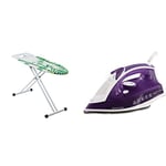 Mabel Home ironing Board Solid Steam iron Rest with Shoulder Shape, Adjustable Height + Extra Cover & Russell Hobbs Supreme Steam Traditional Iron 23060, 2400 W, Purple/White
