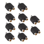 10Pcs RCA Phono Y Splitter Connector Adapters 1 to 2 Female Socket Converters Nickel Plated Black for Audio Video AV TV Cable Convert Adaptor