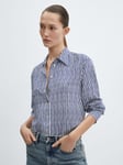 Mango Urban Stripe Long Sleeve Shirt, Medium Blue/White