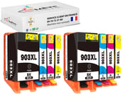 903XL - 8 Cartouches compatibles HP 903 ou 903XL - 2 Noir + 2 Cyan + 2 Magenta + 2 Jaune