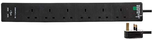 pro elec PEL001176 Way 2 USB Surge Protected Extension Lead,2m,Black with usb sockets