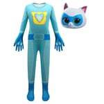 3-9 år Barn Super Kitties Cosplay Dräkt Katt Jumpsuit Mask Outfits Halloween Party Finklänning Presenter-Blå 6-7Years