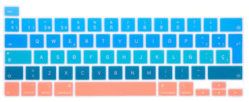 MMDW Spanish Language ESP Silicone Keyboard Cover Skin for MacBook Pro 16 2019 A2141 for MacBook New Pro 13.3 inch A2338 M1/A2251/A2289 with Touch Bar & Touch ID European Version(Ombre aqua)