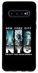 Coque pour Galaxy S10 New York City Skyline et Liberty Moonlight City ne dort jamais