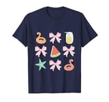 Pink And Orange Flamingo Floatie Bow Summer Beach Vibes T-Shirt