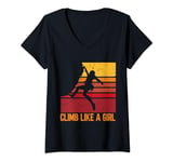 Womens Rock Climber Rock Climbing Girl Mountain Retro V-Neck T-Shirt