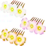 3-pack konstgjorda plumeria hårkammar hårklämmor med tänder för kvinnor slöja strandfest twist bulle chignon uppsättning tillbehör