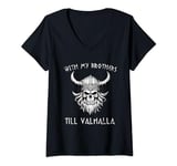 Womens Odins Brothers Valhalla Warrior Gym Viking Beard Axes Runes V-Neck T-Shirt