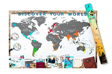 Scrape Map Deluxe Carte du Monde à gratter en Aluminium Blanc