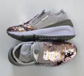 VERSACE JEANS Leather Sparkly Sequin Wedge Trainers Size UK 4 EUR 37 BNIB