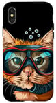 Coque pour iPhone X/XS Tuba amusant avec masque de plongée en forme de chat