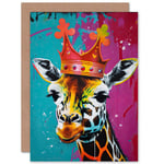 King Queen Giraffe Wearing a Crown Modern Pop Art Funny Animals Birthday Sealed Greetings Card