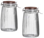 Set of 2 Air Tight Glass Dry Food Storage Preserve Jar with Clip Top Copper Finish Lid (1.8 Litre)