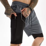N-brand Pantalon de sport à séchage rapide pour homme - Double couche - Gris - Taille M