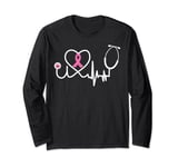 Breast Cancer Pink Ribbon Nurse's Stethoscope Heartbeat EKG Long Sleeve T-Shirt