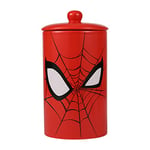 Marvel Comics Spiderman Pot à friandises en céramique pour chien, rouge, 10 x 5 m avec couvercle, passe au lave-vaisselle | Boîte de stockage de nourriture pour chien rouge Spiderman