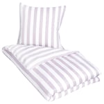Randigt påslakanset till king size täcke - 240x220 cm - Mjuk bomullssatin - Nordic Stripe - Lavendel och vit sängkläder set