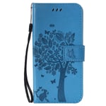 Huzhide Samsung Galaxy A02s Case Shockproof Soft PU Leather Wallet Phone Cover Cat & Tree Embossed Flip Folio TPU Bumper Slim Fit Protective Case for Samsung A02s with Card Slots Magnetic Stand, Blue