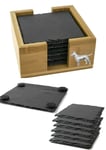 6 Square Slate Coasters in a Bamboo Holder with a pewter English Bull Terr PPd23