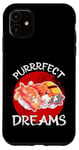 Coque pour iPhone 11 Purrrfect Dreams Chat sushi endormi amusant pour homme, femme, enfant
