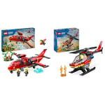 LEGO City Fire Rescue Plane Toy for 6 Plus Year Old Boys, Girls and Kids Who Love Imaginative Play & City Fire Rescue Helicopter Toy for 5 Plus Year Old Boys & Girls, Vehicle Building Set