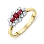 18ct Yellow Gold 0.35ct Ruby Diamond Vintage Cluster Ring