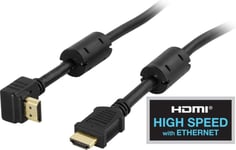 DELTACO HDMI-1020V High Speed ​​​​HDMI-kabel med Ethernet, 4K - Rätt vinkelanslutning - 2 meter