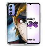 Cokitec Coque Renforcée en Verre Trempé pour Samsung Galaxy A34 5G Manga Naruto Blanc